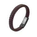 Braided dark brown leather bracelet with black magnetic clasp for men and women - Brown Leather Black Buckle