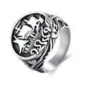 Anello con sigillo vintage in acciaio inossidabile con veliero e tentacoli - n.9 / Argento Antico