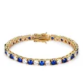 Bracciale tennis dorato con zirconi blu e bianchi a taglio rotondo in un'unica fila sottile - Taglia 7.5 (ai-) / Oro Pietra Blu