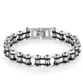 Bracciale maschile a catena di bicicletta in acciaio inox con inserti in gomma - 12mm*22cm / Acciaio e Nero