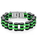 Détail du bracelet chaîne de vélo en acier inoxydable vert et noir avec fermoir pliable - Largeur 16mm Longueur 22cm / Noir Vert