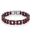 Bracciale a catena di bicicletta in acciaio inox stile hip hop in rosso e nero - 12mm*22cm / Tricolore Rosso, Nero e Argento