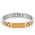 Detail van 18K vergulde roestvrijstalen schakelarmband met een gladde graveerbare plaat - 12mm Breedte * 21cm Lengte / Goud & Zilver