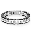 Dettaglio del bracciale a catena da bici meccanica a doppia fila in acciaio inox - 14mm*21cm / Nero Bianco Argento