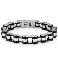 Dettaglio del bracciale a catena da bici bicolore in acciaio inossidabile lucido - 10mm di Larghezza * 21,5cm di Lunghezza / Nero e Argento