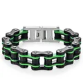 Men's titanium steel motorcycle chain bracelet in black, green and silver finish - 1.6cm Wide * 22cm Long / Black and Green 1