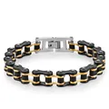 Dettaglio del bracciale a catena da bici tricolore in acciaio con fibbia a H incisa - 12mm*22cm / Nero, oro e argento