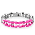Dettaglio del bracciale a catena di bicicletta rosa e argento in acciaio inossidabile - 14mm*21cm / Rosa Argento