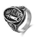 Anello vintage uomo in acciaio inox con rilievo faro e bordo a corda stile nautico - US 7 / Colore acciaio
