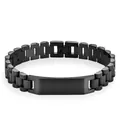 Herenarmband van zwart roestvrij staal in horlogestijl met rechthoekige graveerbare metalen plaat - 12mm Breedte * 21cm Lengte / Zwart