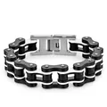 Détails macro du bracelet chaîne de vélo en acier inoxydable avec accents noir et blanc - Largeur 16mm Longueur 22cm / Noir et Blanc