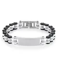 Macro detail of bike chain style bracelet with stainless steel plate and enamel links - Width 1.2cm * Length 23cm / Black and White