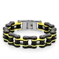 Dettaglio del braccialetto a catena da bici industriale in acciaio con maglie nere e gialle - Larghezza 16mm Lunghezza 22cm / Nero e Giallo