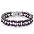 Dettaglio del bracciale a catena di bicicletta in acciaio inox viola e nero con chiusura - 14mm*21cm / Nero Viola Argento