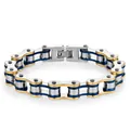 Men's tricolor bicycle chain bracelet in silver, gold, and blue stainless steel - 10mm Wide * 21.5cm Long / Blue Gold Silver