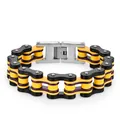 Dettaglio macro del bracciale a catena di bici multicolore con fibbia in acciaio - Larghezza 16mm Lunghezza 22cm / Nero Giallo Viola