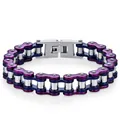 Dettaglio del bracciale a catena di bicicletta in acciaio blu e viola con chiusura - 14mm*21cm / Blu Viola Argento