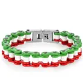 Italian flag colored bicycle chain bracelet in red white and green stainless steel - Red White Green