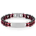 Industrial bike chain bracelet in black, red, and silver stainless steel for a biker look - Width 1.2cm * Length 23cm / Black and Red
