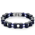 Detail of blue and black bicycle chain bracelet for men with sturdy folding metal clasp - 10mm Wide * 21.5cm Long / Black Blue and Silver