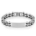 Dettaglio macro del bracciale a catena da moto bicolore con piastrina in acciaio lucido - Larghezza 12mm Lunghezza 23cm / Bicolore Nero