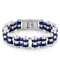 Détail du bracelet chaîne de vélo en acier inoxydable bleu et argent avec fermoir - Largeur 16mm Longueur 22cm / Argent Bleu