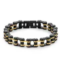 Dettaglio del bracciale a catena da bici in acciaio inossidabile nero e oro con chiusura a scatto - 12MM*21.5CM / Nero, oro e argento