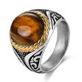 Anello da uomo vintage in acciaio inossidabile con occhio di tigre e strisce - US 8 / Stile Occhio di Tigre Intergold