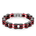 Hip hop style stainless steel bicycle chain bracelet in red and black industrial design - 10mm Wide * 21.5cm Long / Red and Black