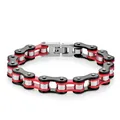 Dettaglio del bracciale a catena da bici in acciaio inox rosso e nero con chiusura - 10MM*21.5CM / Nero Rosso Argento