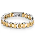 Bracciale da uomo in acciaio al titanio stile catena moto bicolore argento e oro - Taglia Standard / Acciaio e Oro