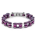 Industrial style bike chain bracelet in purple and silver stainless steel for men and women - 10mm Wide * 21.5cm Long / Purple and Silver