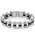 Bracciale da uomo a catena di bicicletta in acciaio inossidabile argento e nero stile punk - Larghezza 16mm Lunghezza 22cm / Acciaio e Nero