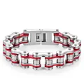 Bracelet chaîne de vélo pour homme en acier inoxydable argent et rouge industriel - Largeur 16mm Longueur 22cm / Bicolore Rouge