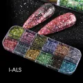 12-color iridescent nail glitter flake set with laser reflective metallic finish - Irregular Holographic Flakes (I-ALS)