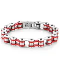 Bracciale da uomo a catena di bicicletta in acciaio inossidabile rosso e argento - 10mm di Larghezza * 21,5cm di Lunghezza / Rosso e Argento