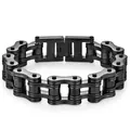 Bracelet de moto en acier inoxydable noir style industriel avec un fermoir à charnière - Largeur 16mm Longueur 22cm / Noir