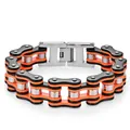 Bracelet chaîne de vélo pour homme en acier inoxydable avec finition orange et noir - Largeur 16mm Longueur 22cm / Noir Orange
