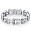 Bracelet chaîne de moto en acier inoxydable argenté poli pour hommes avec fermoir déployant - Largeur 16mm Longueur 22cm / Acier