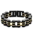 Bracelet chaîne de vélo mécanique en acier inoxydable bicolore noir et or - Largeur 16mm Longueur 22cm / Noir et Or