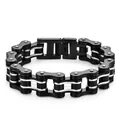 Bracelet chaîne de vélo pour homme en acier inoxydable bicolore noir et argent - Largeur 16mm Longueur 22cm / Argent Noir