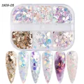 Iridescent AB laser nail art sequins in a 6-grid set with mixed hexagon glitter effects - Symphony Mixed Sequins Style (1909-05) / 6-Grid Pack