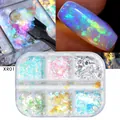 Iridescent aurora nail glitter flakes set with 6 colors and application tool - Snow Velvet Powder (XR01)