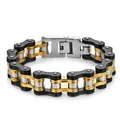 Bracelet de style chaîne de vélo pour homme en acier titane noir, doré et argent - Largeur 16mm Longueur 22cm / Noir & Or