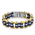 Gourmette homme en acier inoxydable style chaîne de vélo, or, bleu et argent - Largeur 16mm Longueur 22cm / Or Bleu