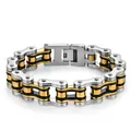 Bracelet chaîne de vélo pour homme en acier inoxydable bicolore argent et or - Largeur 16mm Longueur 22cm / Noir & Or