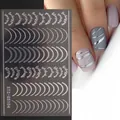 Stickers ongles 3D argentés avec lignes métalliques et lettres, modèle STZ-GS104 - Ligne Anglaise Française (STZ-GS104) / Argenté