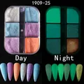 6-Farben-Nagelglitzer-Set mit Leuchteffekt bei Nacht und Tag auf künstlichen Nägeln - Weiches Aurora Zuckerpuder (1909-25)