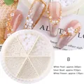 Kit nail art avec fleurs blanches, perles et billes argentées dans un boîtier rond - Style B / Blanc Et Argent