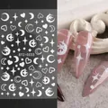 STZ-C033 white nail stickers featuring moon, stars, and hearts for creative manicures - Moon Star Heart (STZ-CS033) / White